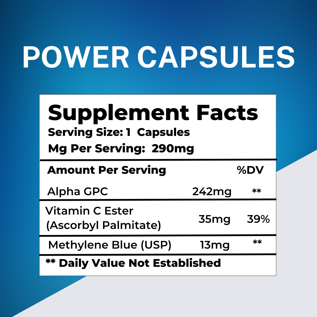 POWER CAPSULES (Methelyne Blue + Alpha GPC + Vitamin C Ester) - 1 Month Supply 8 POWER CAPSULES (Methelyne Blue + Alpha GPC + Vitamin C Ester) - 1 Month Supply - Image 8