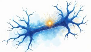An abstract representation of a neuron and mitochondria intertwined